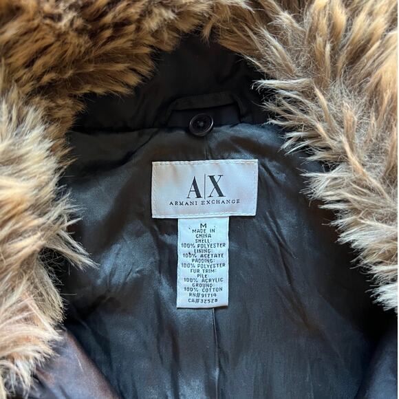 Armani Exchange Detachable Faux Fur Trim Black Coat - Picture 2 of 8